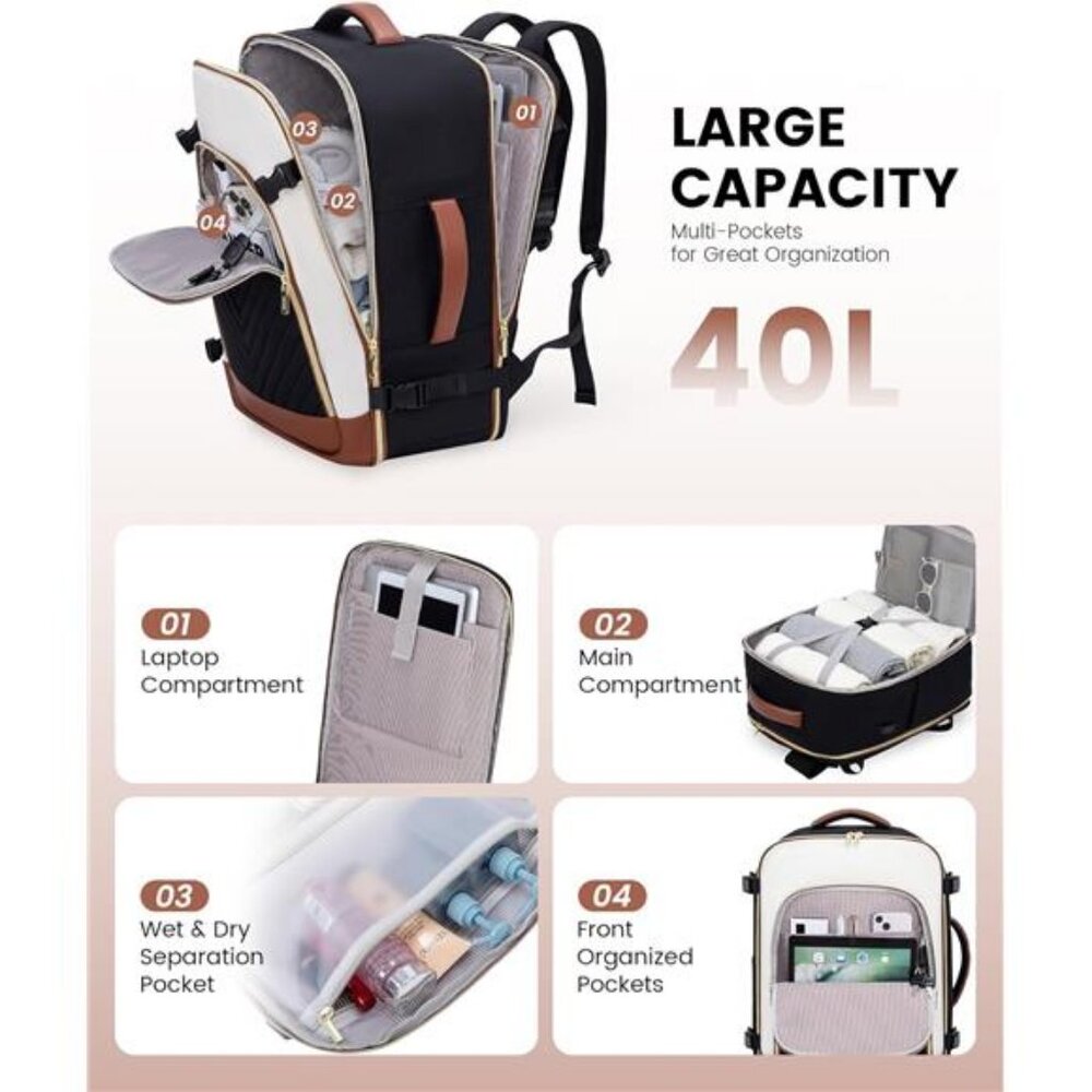LOVEVOOK Large Travel Backpack for Women, TSA Carry on Backpack for Airplanes, - Picture 3 of 7